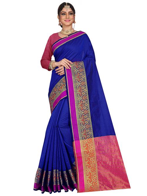 solid woven saree with blouse - 17379638 - Very Small Image - 1