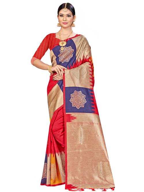 color block woven saree  with blouse - 17379688 - Very Small Image - 1