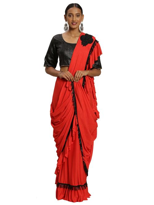 ruffled solid saree with blouse - 17379813 - Very Small Image - 1