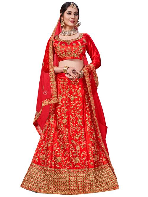 embroidered a-line semi-stitched lehenga - 17380014 - Very Small Image - 1