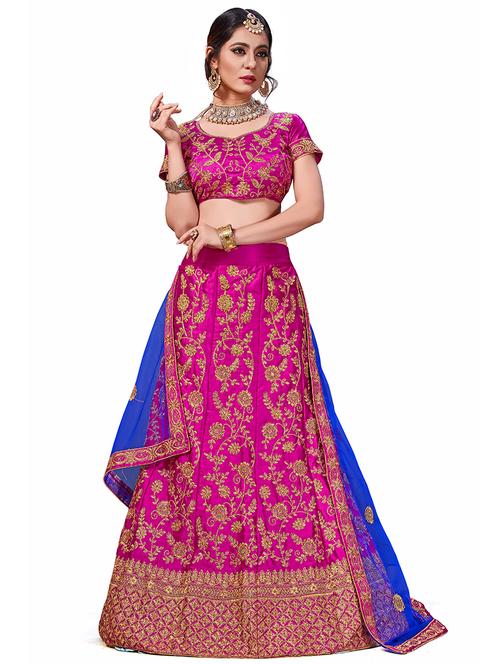 embroidered a-line semi-stitched lehenga - 17380015 - Very Small Image - 1