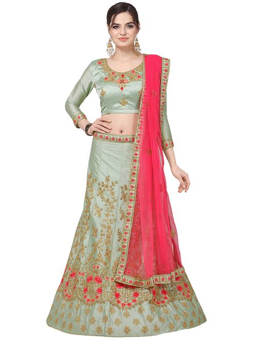 embroidered a-line semi-stitched lehenga - 17380025 - Very Small Image - 1
