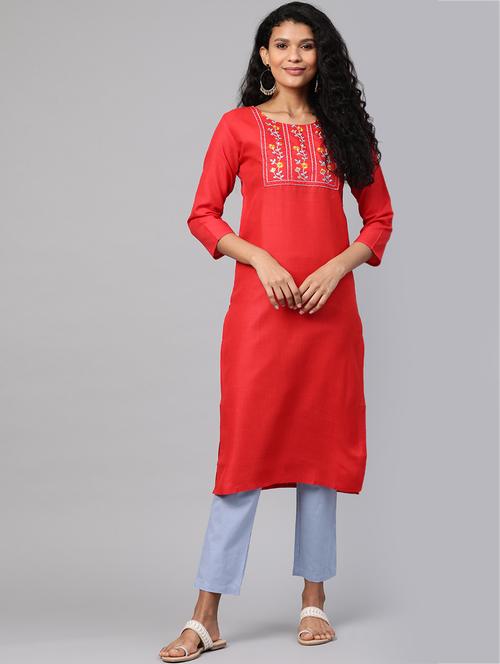 embroidered straight kurta - 17380799 - Very Small Image - 1