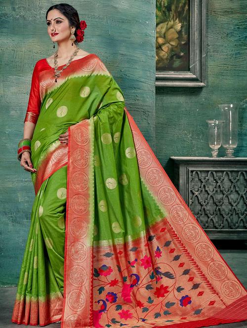 bordered paithani saree with blouse - 17381206 - Very Small Image - 1