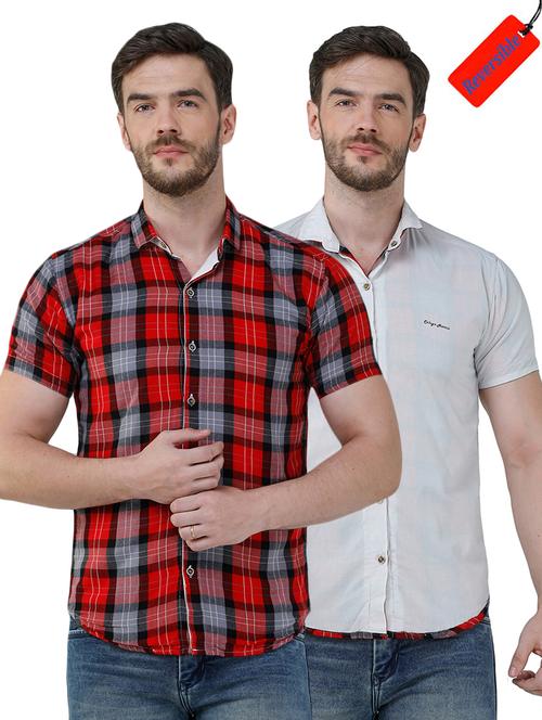 red checkered reversible casual shirt - 17381265 - Very Small Image - 1