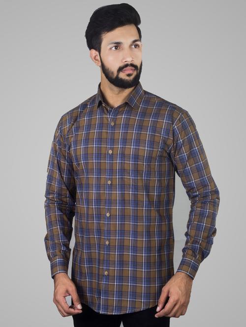 brown checkered casual shirt - 17381509 - Very Small Image - 1