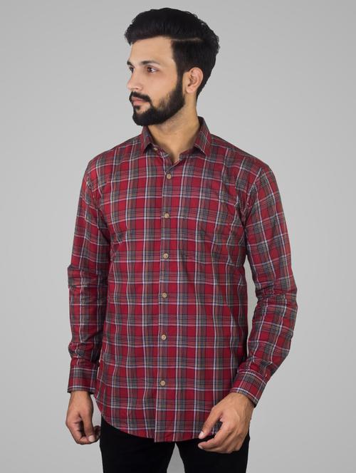 maroon checkered casual shirt - 17381513 - Very Small Image - 1