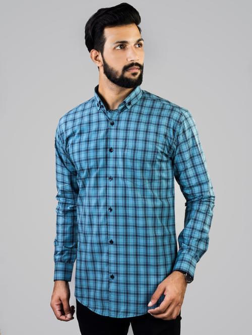 blue checkered casual shirt - 17381517 - Very Small Image - 1