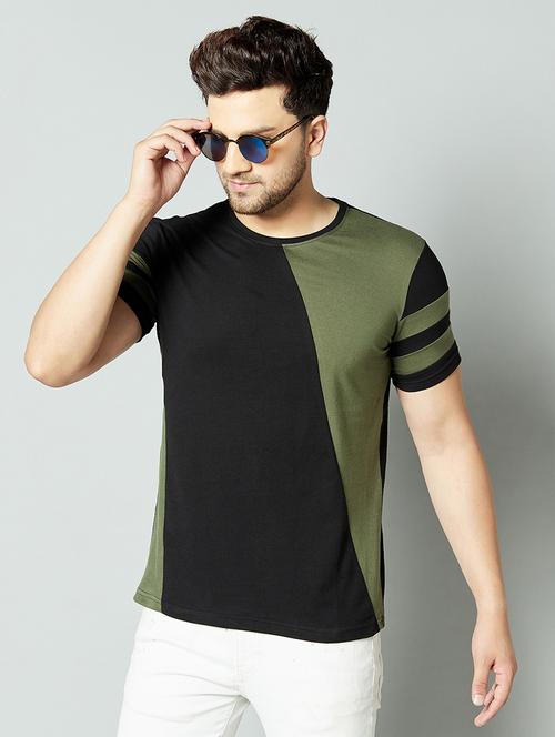black color block cut & sew t-shirt - 17383329 - Very Small Image - 1