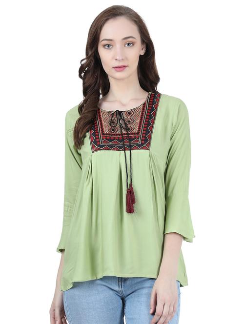 tie up embroidered neck top - 17383402 - Very Small Image - 1