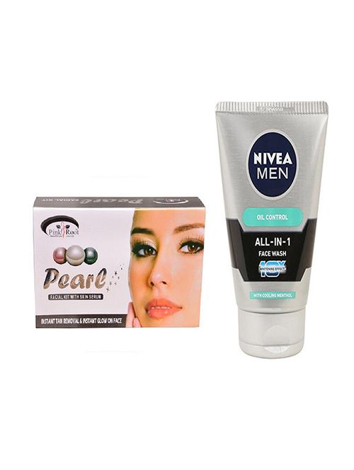 pink root pearl facial kit 83gm with nivea oil control face wash - 17383716 - Very Small Image - 1