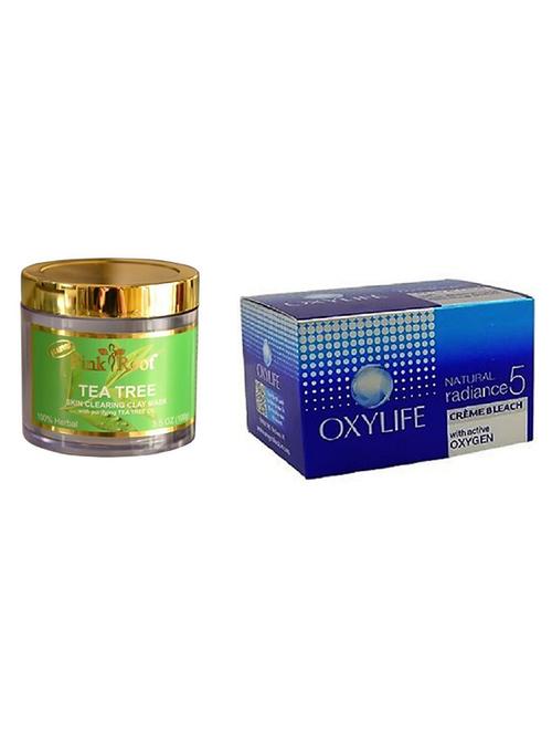 pink root tea tree skin clearing clay mask 100gm with oxylife crème bleach natural radiance5 - 17383887 - Very Small Image - 1