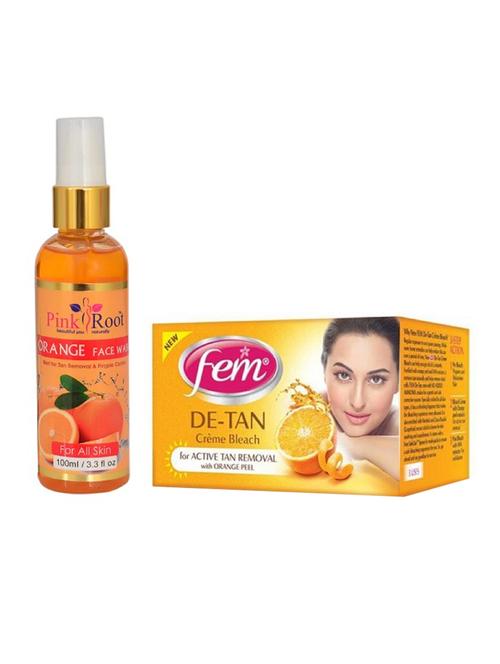 pink root orange face wash 100ml with fem de-tan bleach 30gm - 17384226 - Very Small Image - 1