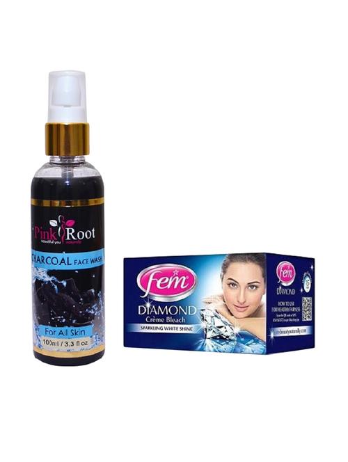 pink root charcoal face wash 100ml with fem diamond bleach 30gm - 17384284 - Very Small Image - 1