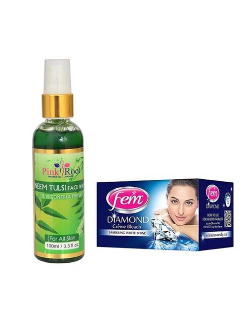 pink root neem face wash 100ml with fem diamond bleach 30gm - 17385016 - Very Small Image - 1