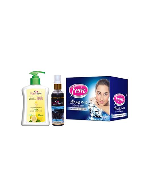 pink root lemon hand wash 200ml, charcoal face wash 100ml with fem diamond crème bleach - 17385433 - Very Small Image - 1