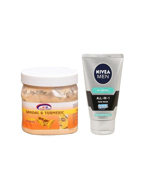 pink root sandal turmeric mask 500ml with nivea oil control face wash - 17385526 - Very Small Image - 1