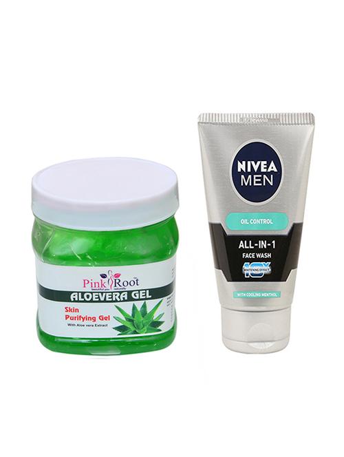 pink root aloevera gel scrub 500ml with nivea oil control face wash - 17385834 - Very Small Image - 1