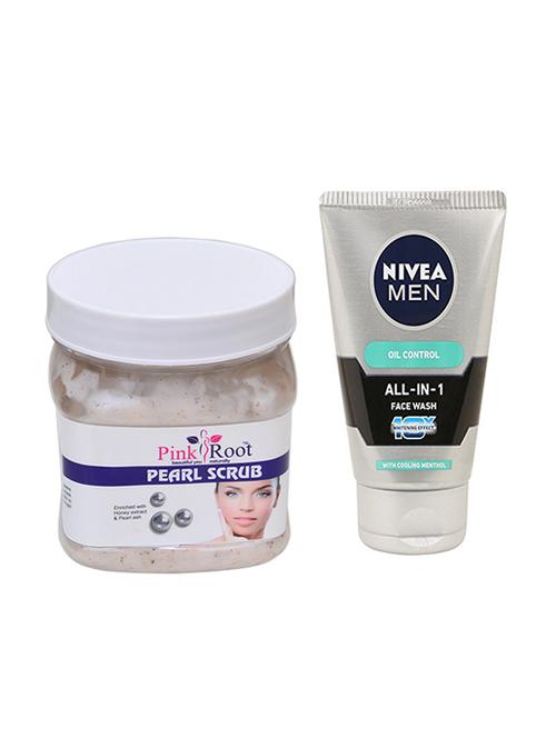 pink root pearl scrub 500ml with nivea oil control face wash - 17385850 - Very Small Image - 1