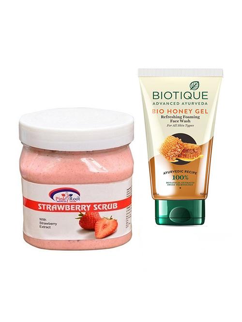 pink root strawberry scrub 500g with biotique honey facewash - 17385879 - Very Small Image - 1