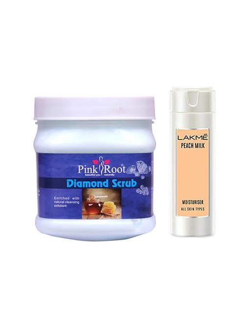 pink root diamond scrub with lakme peach milk moisturiser lotion - 17385969 - Very Small Image - 1