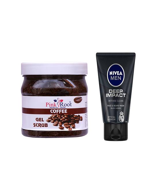 pink root coffee gel scrub with nivea deep impact face and beard wash - 17386141 - Very Small Image - 1