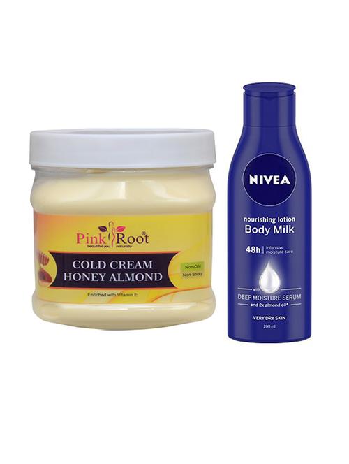 pink root honey almond cold cream with nivea nourishing lotion body milk 200ml - 17386668 - Very Small Image - 1