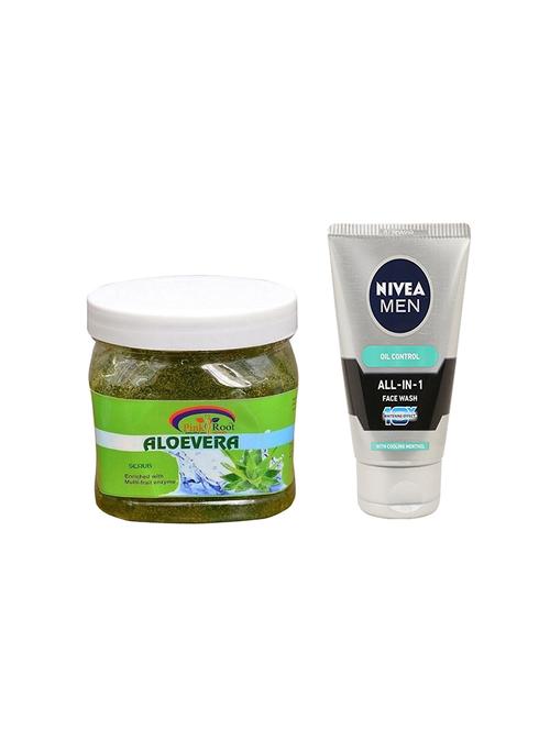 pink root aloevera gel 500ml with nivea oil control face wash - 17386897 - Very Small Image - 1