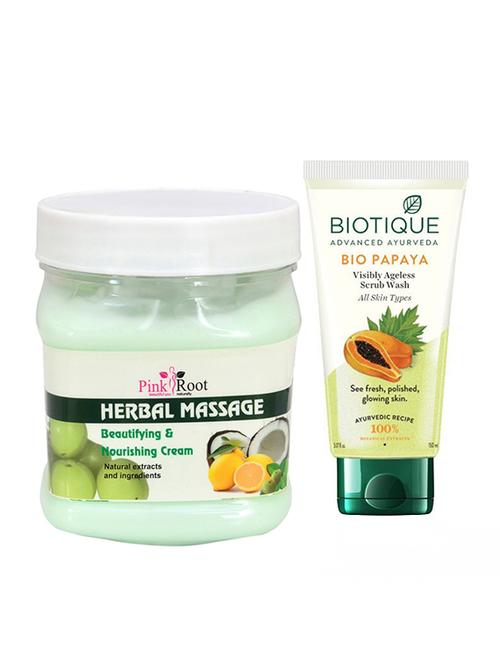 pink root herbal massage cream 500g with biotique papaya facewash - 17387247 - Very Small Image - 1