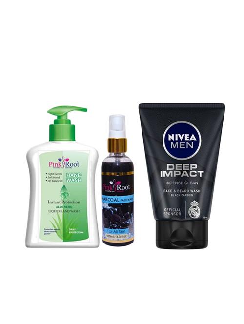 pink root aloe vera hand wash 200ml, charcoal face wash 100ml with nivea men deep impact intense clean face wash - 17387420 - Very Small Image - 1