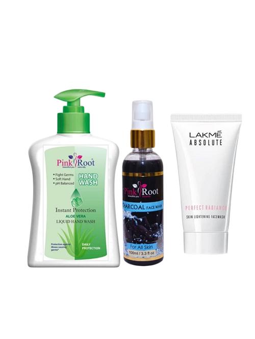 pink root aloe vera hand wash 200ml, charcoal face wash 100ml with lakme absolute perfect radiance skin lightening face wash - 17387422 - Very Small Image - 1