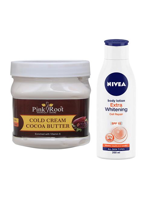 pink root cocoa butter cold cream with nivea body lotion  extra whitening cell repair 200ml - 17387493 - Very Small Image - 1