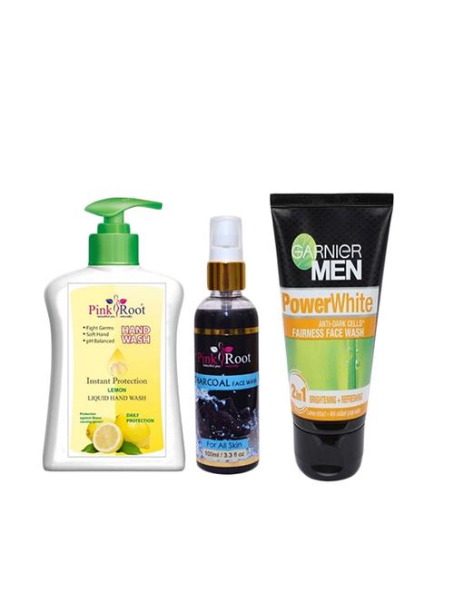 pink root lemon hand wash 200ml, charcoal face wash 100ml with garnier men powerwhite anti-dark cells fairness face wash - 17387508 - Very Small Image - 1