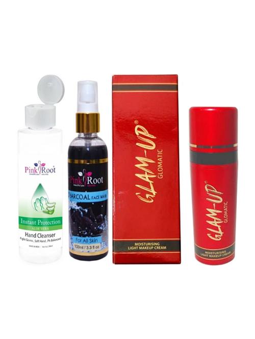 pink root aloe vera cleanser 200ml, charcoal face wash 100ml with glam-up glomatic moisturising light makeup cream - 17387649 - Very Small Image - 1