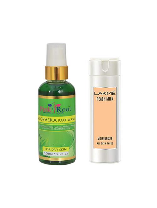 pink root aloevera face wash with lakme peach milk moisturiser lotion - 17387796 - Very Small Image - 1
