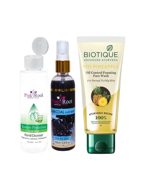 pink root aloe vera cleanser 200ml, charcoal face wash 100ml with biotique bio pineapple oil control foaming face wash - 17388006 - Very Small Image - 1