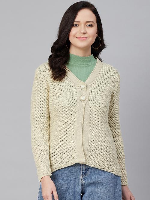 v-neck textured wool cardigan - 17388421 - Very Small Image - 1
