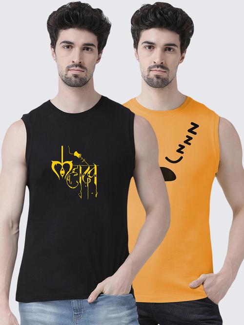 men printed pack of 2 sleeveless t-shirt - 17389848 - Very Small Image - 1