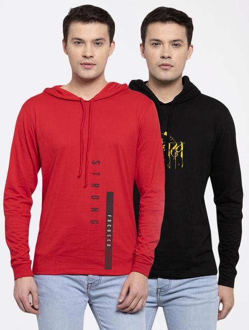 multi colored printed hooded t-shirts combo - 17390782 - Very Small Image - 1