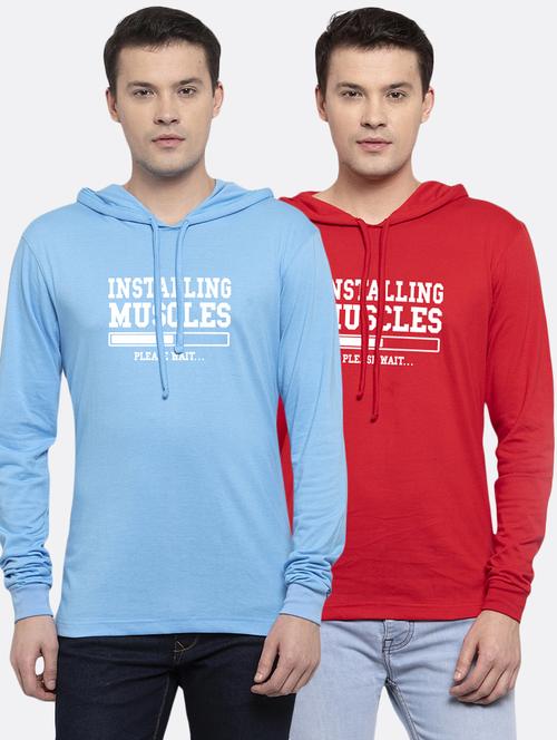 multi colored printed hooded t-shirts combo - 17390873 - Very Small Image - 1