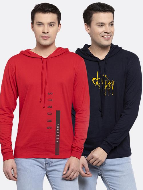 multi colored printed hooded t-shirts combo - 17390921 - Very Small Image - 1