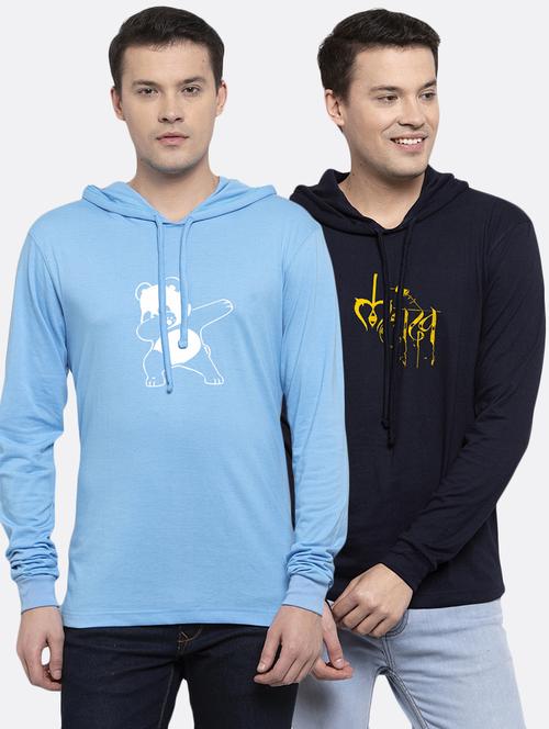 multi colored printed hooded t-shirts combo - 17391000 - Very Small Image - 1