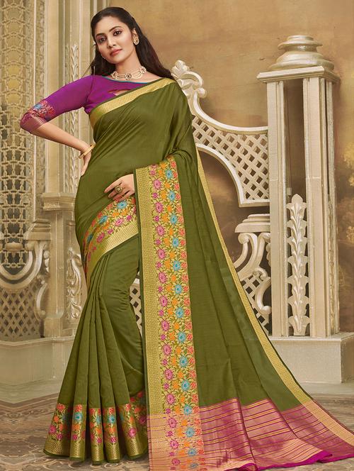 solid bordered saree - 17391366 - Very Small Image - 1