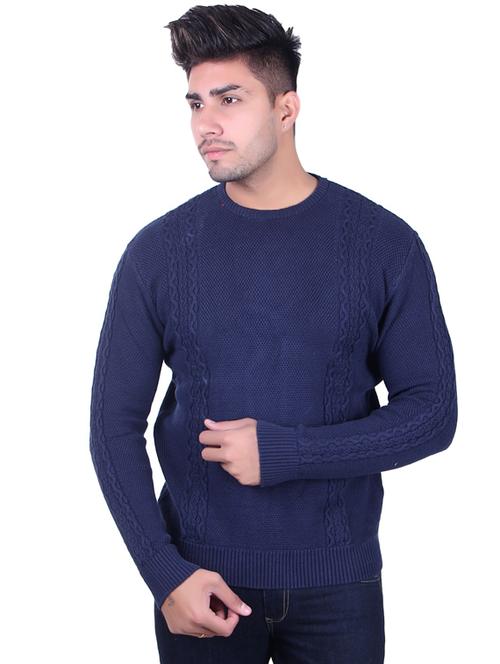 dark blue self design pullover - 17391882 - Very Small Image - 1