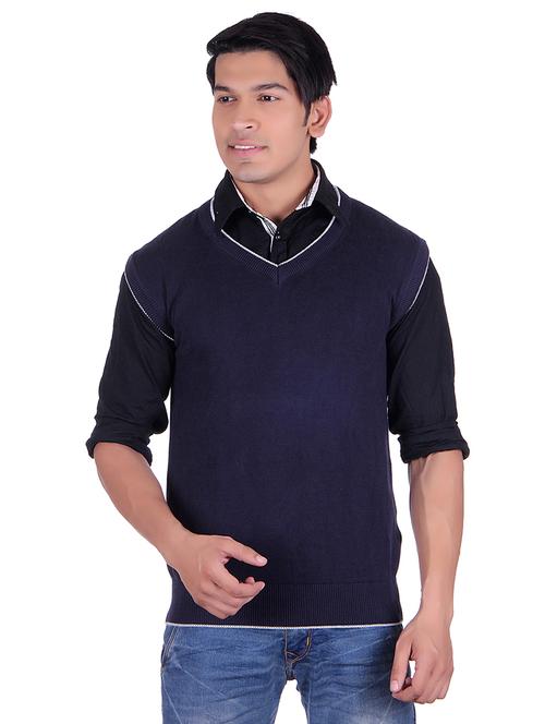 navy blue solid pullover - 17391893 - Very Small Image - 1
