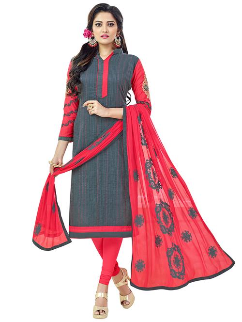 embroidered churidaar unstitched suit - 17393104 - Very Small Image - 1