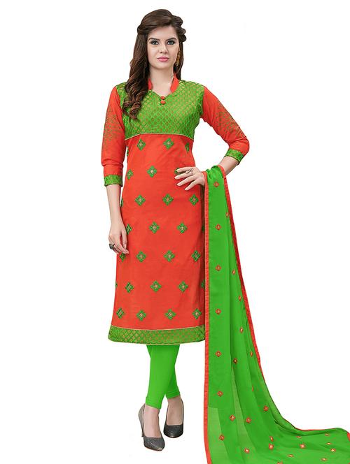 embroidered churidaar unstitched suit - 17393130 - Very Small Image - 1