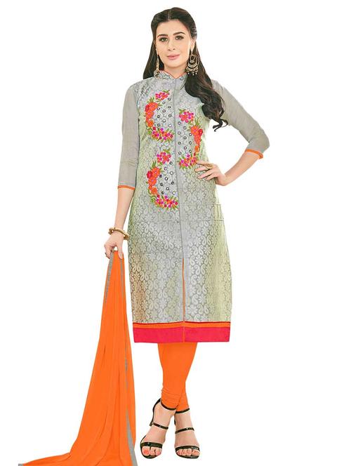 embroidered churidaar unstitched suit - 17393133 - Very Small Image - 1