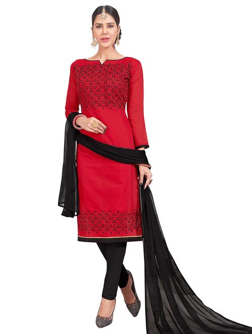 embroidered churidaar unstitched suit - 17393141 - Very Small Image - 1