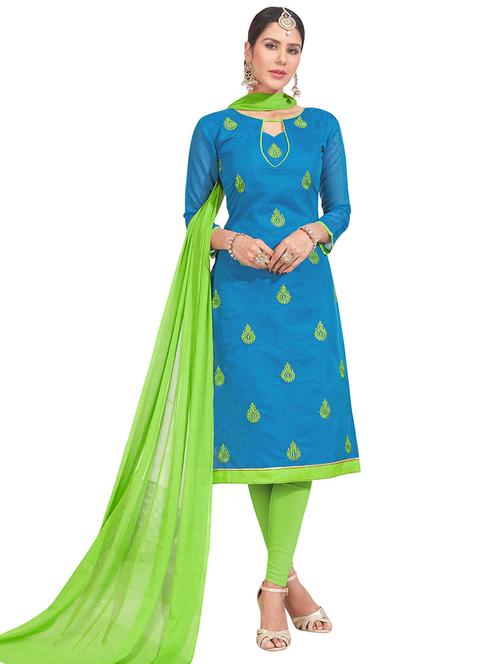 embroidered churidaar unstitched suit - 17393144 - Very Small Image - 1